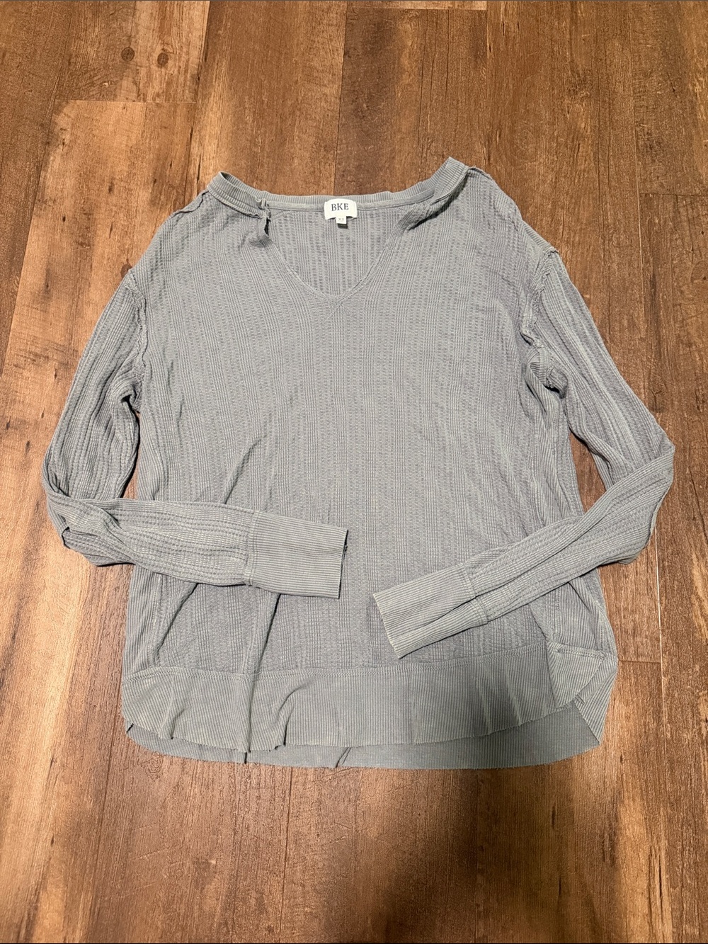 BKE Grey Waffle Knit Long Sleeve Top